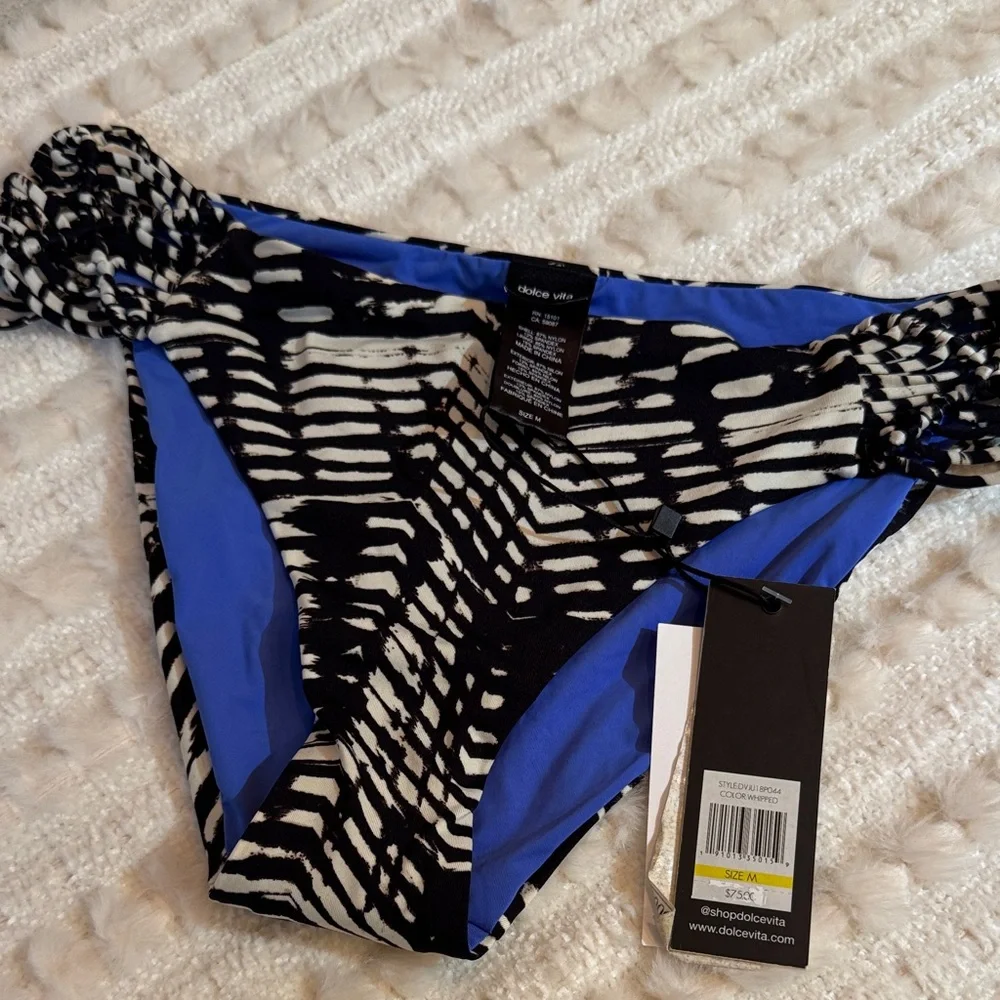 Dolce Vita-  Black and Cobalt Blue Printed Swim Bottom Waist: 15” - Picture 3 of 6